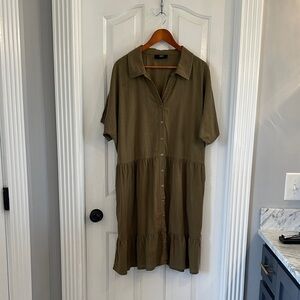 Able Olive V-Neck Button-Down Tiered Midi Dress